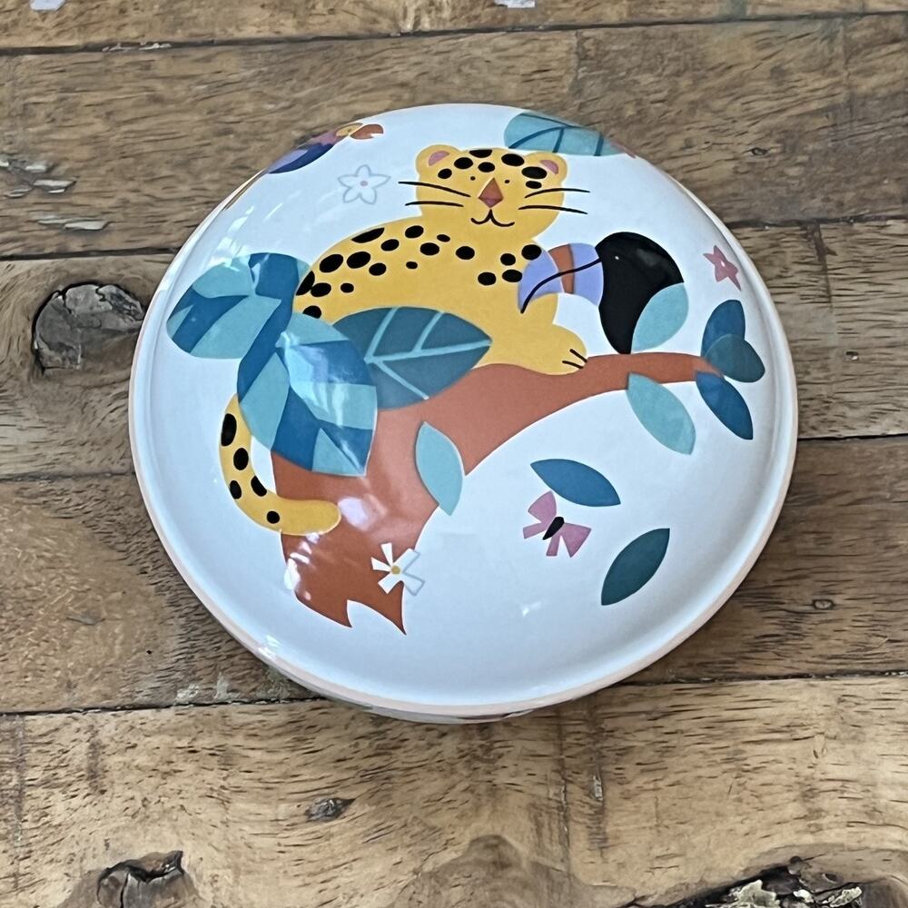 Mikasa Trinket Box Jungle Friends CC104 Multicolor Leopard Toucan 4.5'' Round